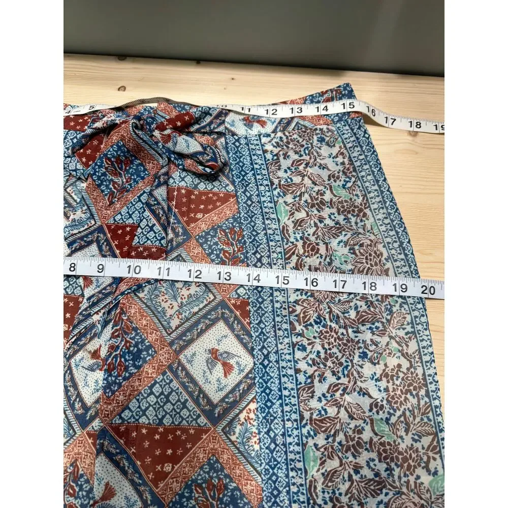Elevenses Beach Boho Pants Women 8 Blue Patch Floral Wide Leg